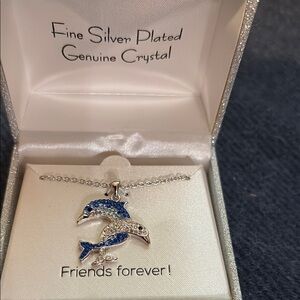 Silver Dolphin Pendant Necklace with Blue Accents